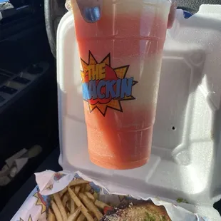 mix of frozen peach lemonade and frozen cherry lemonade