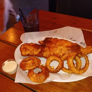HUGE full fish...with crispy onion rings