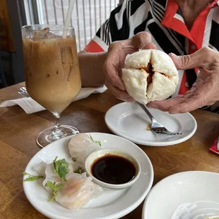 Thai ice coffee and appetizers