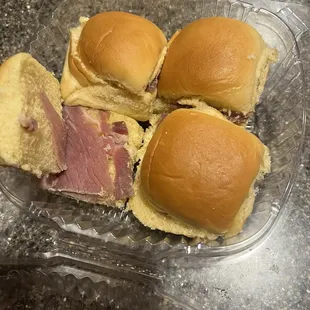 Ham "biscuits" - tiny store bought rolls with small amount of salty ham