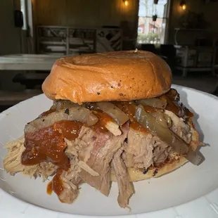 Pulled Pork Sandwich with sweet heat sauce.