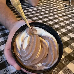 Chocolate and vanilla swirl soft serve ice cream