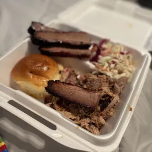 Pulled Pork Brisket 2 Meat Plate Vinegar Slaw