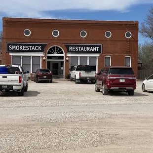 Outside of Smokestack Restaurant in Thurber, TX