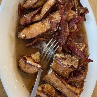 French toast and bacon (my wife crumbles her bacon on top-didn't come this way)