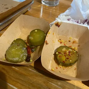 Free Pickle Bar! Sour Dill, Bread and Butter, Sweet and Spicy. Yum!