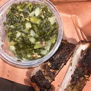 2 pc ribs kids meal with turnip greens.