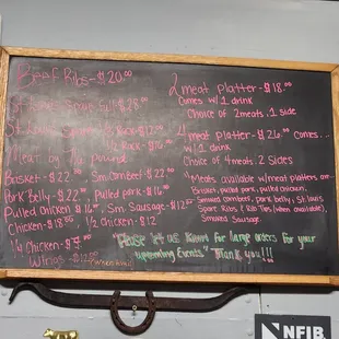 a menu on a blackboard