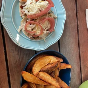 Wedges, brisket tacos