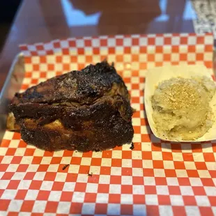 Backbone beef ribs with garlic mash potatoes