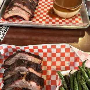 Baby Back 1/2 Pork Ribs with the delicious baked beans and green beans gotta haves!!