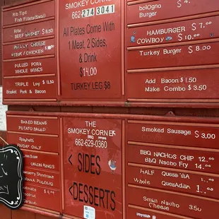 Menu at The Smokey Corner