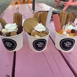 three ice cream sundaes