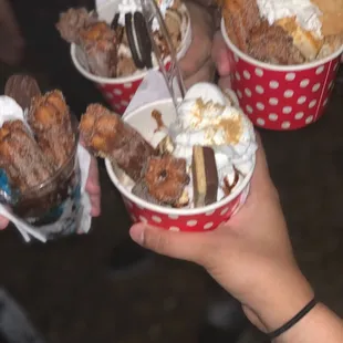 S'more, Almond Joy, Oreo and Cinnamon Crunch Churro ice cream