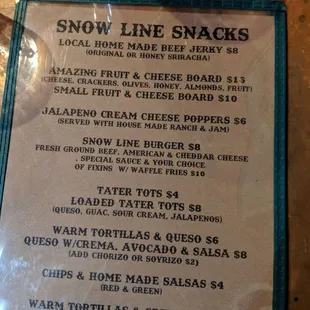 Front of menu