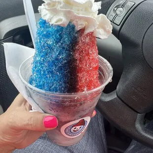 a person holding a cup of ice cream