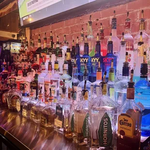 a variety of alcohol bottles