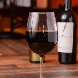 a glass of wine and a bottle of wine