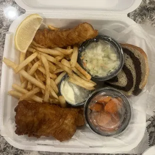 Cod fish fry with French fries