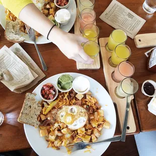 Brunch at The Social featuring Fiesta Hash and mimosa flights!