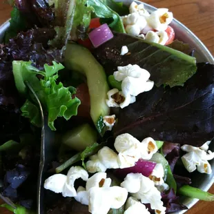 Popcorn on my little farmers salad!