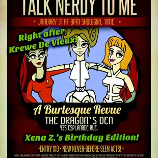 Talk Nerdy To Me: A Weekly Burlesque Revue by The Society of Sin at The Dragon&apos;s Den every Saturday