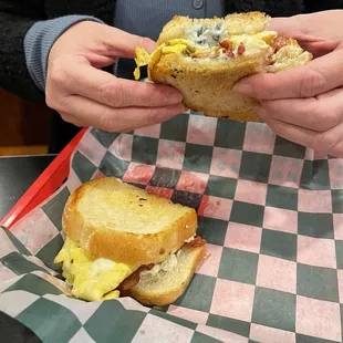 Egg and bacon sandwich with blue cheese!