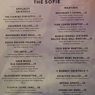 Menu @ The Sofie, August 2020