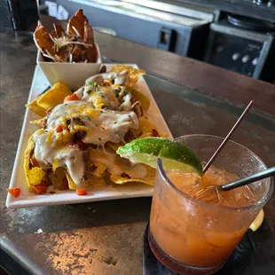 Babacoa sandwich nachos! Bloody Maria yum!!