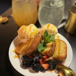 Grilled pound cake and ice cream.