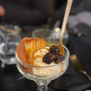 a dessert in a glass bowl