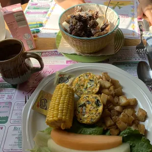 Quiche platter and whole grain waffle bowl