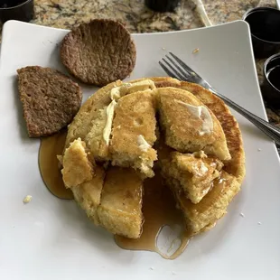 Soulful Vegan pancakes and Vegan sausage