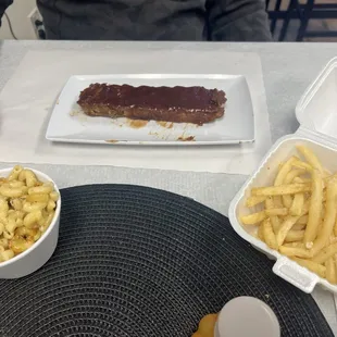 Rib Dinner with Vegan Mac n Cheese and Truffle Fries