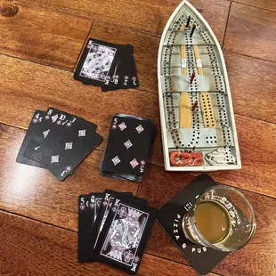 a boat and playing cards