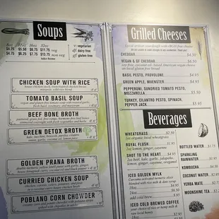 the menu for soup peddler
