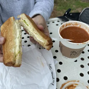 Green apple and muenster w tomato soup