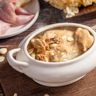 Stewed Soup with Quail, Chuan Bei, Apricot Kernel, Snow Fungus, and Snow Pear