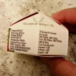 Ingredients: Contents 10 pack 20:1 - CBD:THC