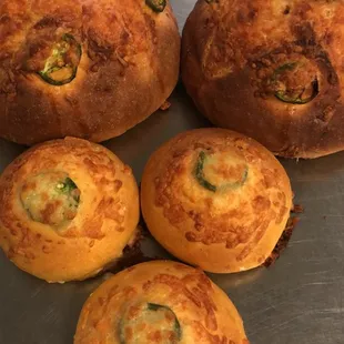 Pueblo chile and one year aged cheddar buns and boule