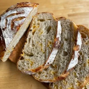 sliced sourdouch on a cutting board