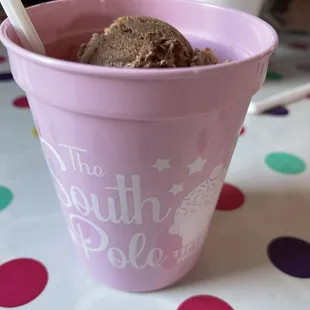 Two scoops in a logo cup