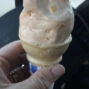 Fresh peach ice cream.  Small but big enough today!