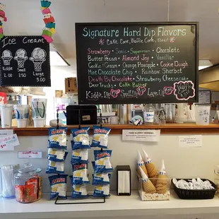 scooped ice cream flavors and snacks