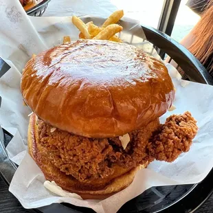 a fried chicken sandwich and french fries
