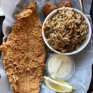 a fried fish and rice dish