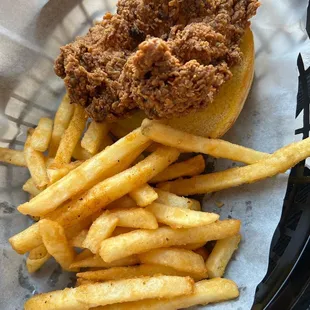 a fried chicken sandwich and french fries