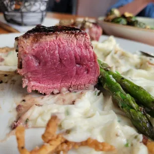 The Belle filet mignon, ordered medium rare but almost rare and perhaps not rested enough because the core was almost raw.