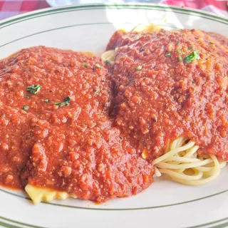 1/2 Ravioli and 1/2 Spaghetti