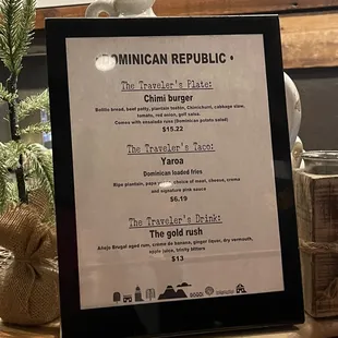 menu